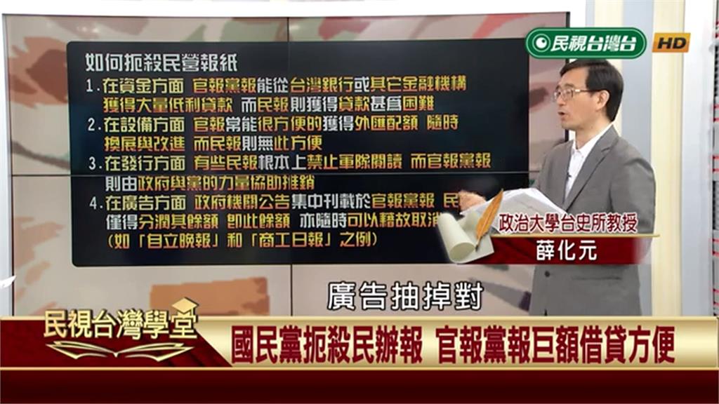 國民黨威權統治時代民間辦報不易受打壓迫害　官報黨報可有中央政府巨額貸款資助