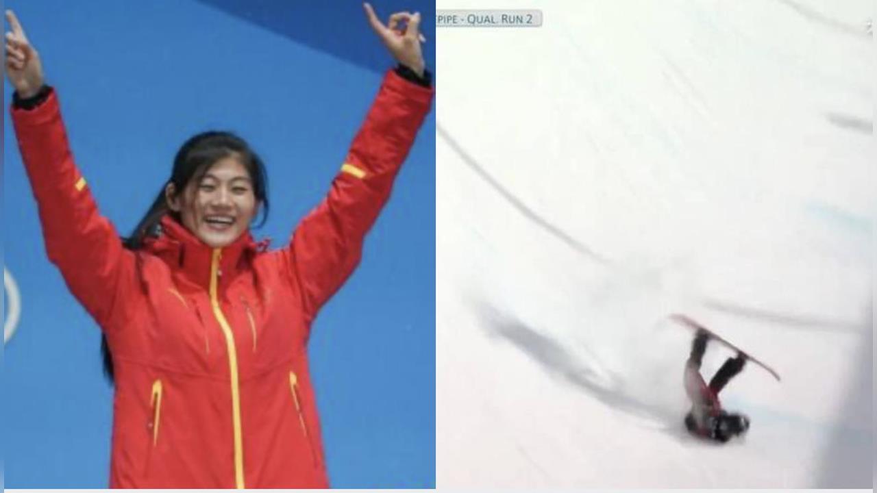 冬奧(影)／超驚悚畫面！中國五朝女將單板滑雪臉部重摔冰面！翻滾後失去意識送醫