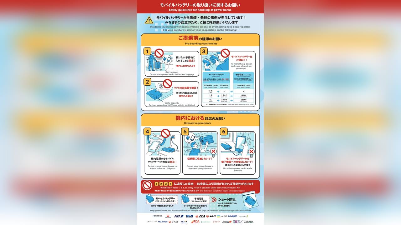 赴日民眾注意！日本航空安全新規上路　限帶２顆行動電源且機上禁用