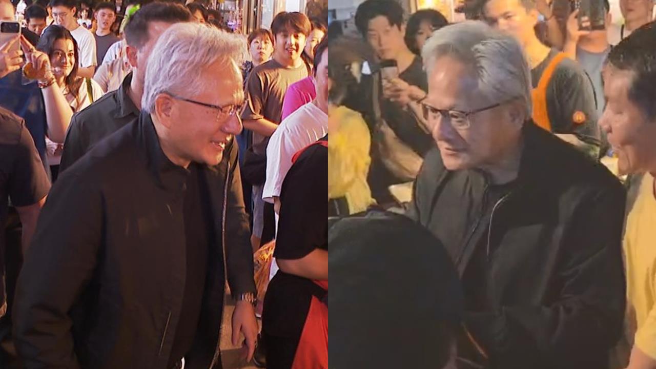 黃仁勳突襲饒河夜市緊盯「新寵」!親切合照忍不住「偷啃烤玉米」讚:好呷