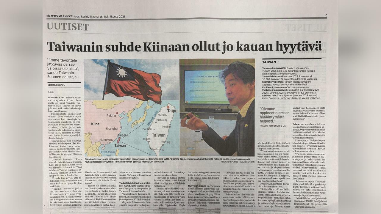 快新聞／林昶佐再登芬蘭大報！歷年亞洲外交官最高規格篇幅　暢談台灣民主韌性