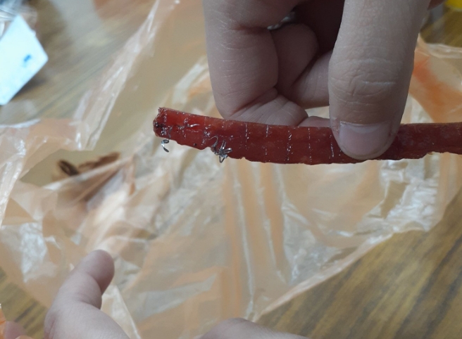 快新聞／怕爆！桃園年貨大街肉乾竟藏鋼絲　畫面曝光