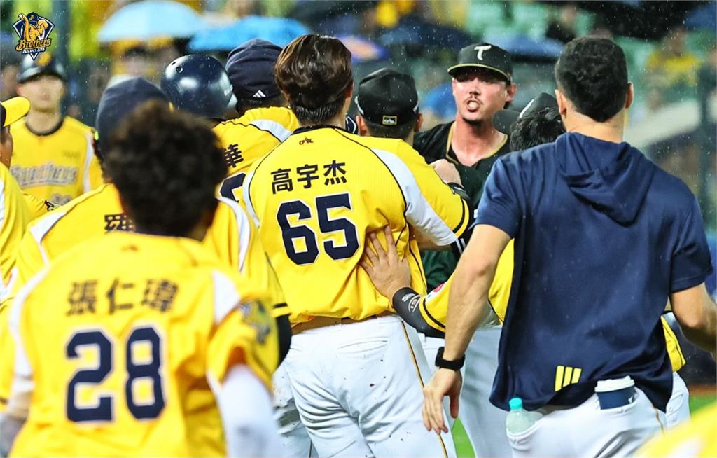 中職(影)／台鋼石萬金爭議觸身球「引爆大場面」！兄弟板凳清空不忍了護航小可愛