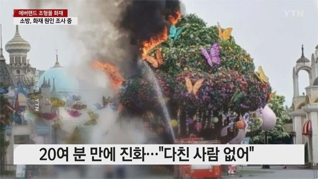 南韓愛寶樂園「魔法樹」燒成火柱　黑煙直竄天際遊客奔逃