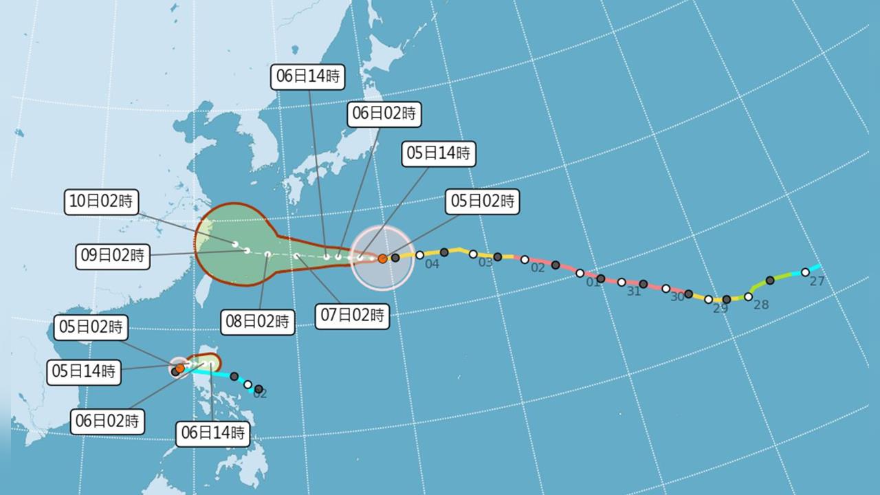 快新聞／鯨魚颱風生成了！「白海豚」雙颱共舞場面曝　海警最快「這天」發布