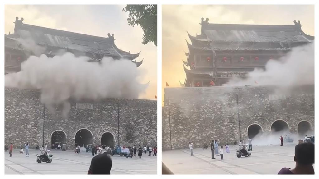 有片／又是豆腐渣！中國古蹟砸千萬翻修才1年　瓦片崩落瞬間嚇死人