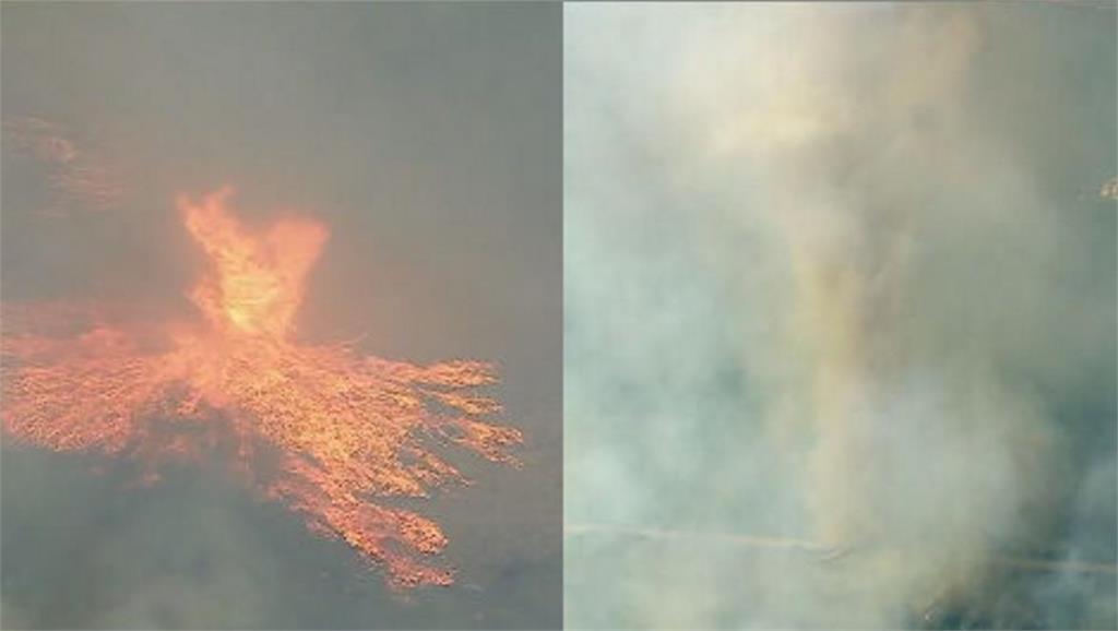 美南加野火爆罕見天氣現象　火龍捲+煙龍捲直衝天際