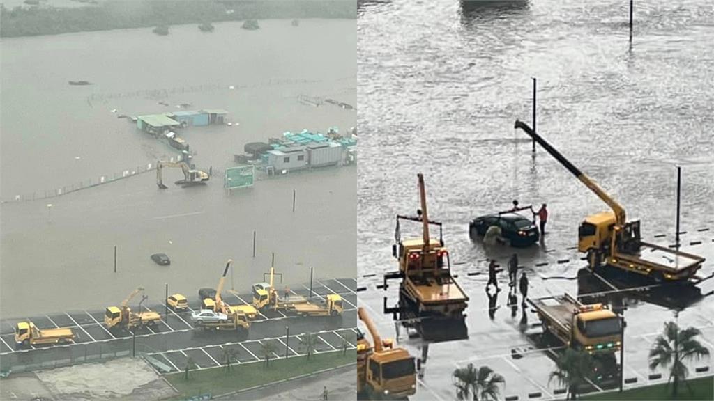 永和秀朗橋河堤淹水成「泡湯現場」！駕駛移車等3小時崩潰：快暈倒