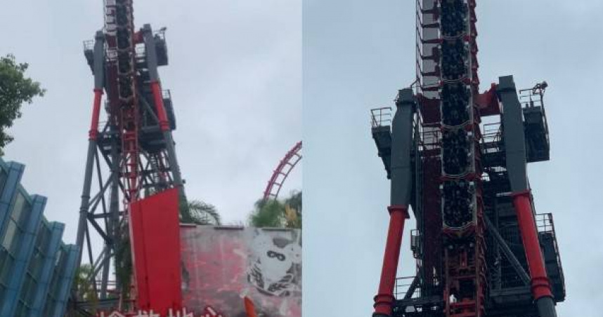 暴雨強風突襲麗寶！斷軌飛車半空卡住20人驚魂
