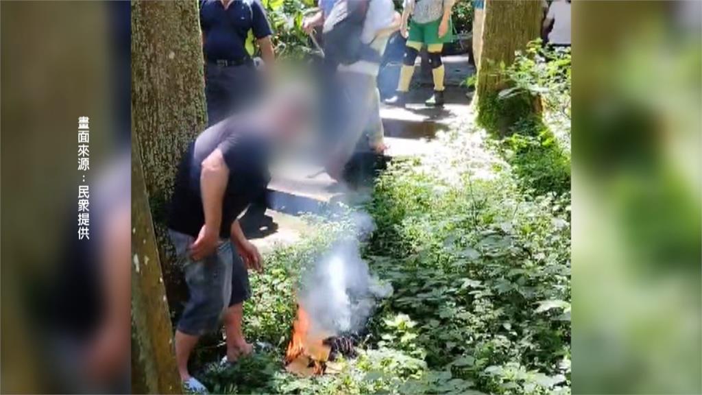 首例！溪頭園區當宮廟？　男子當眾燒紙錢稱「拜山神」