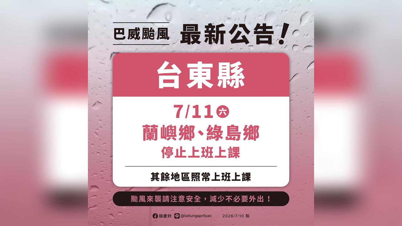快新聞／台東成「全台唯一未放颱風假縣市」引發討論　縣府：護國神山擋住風雨