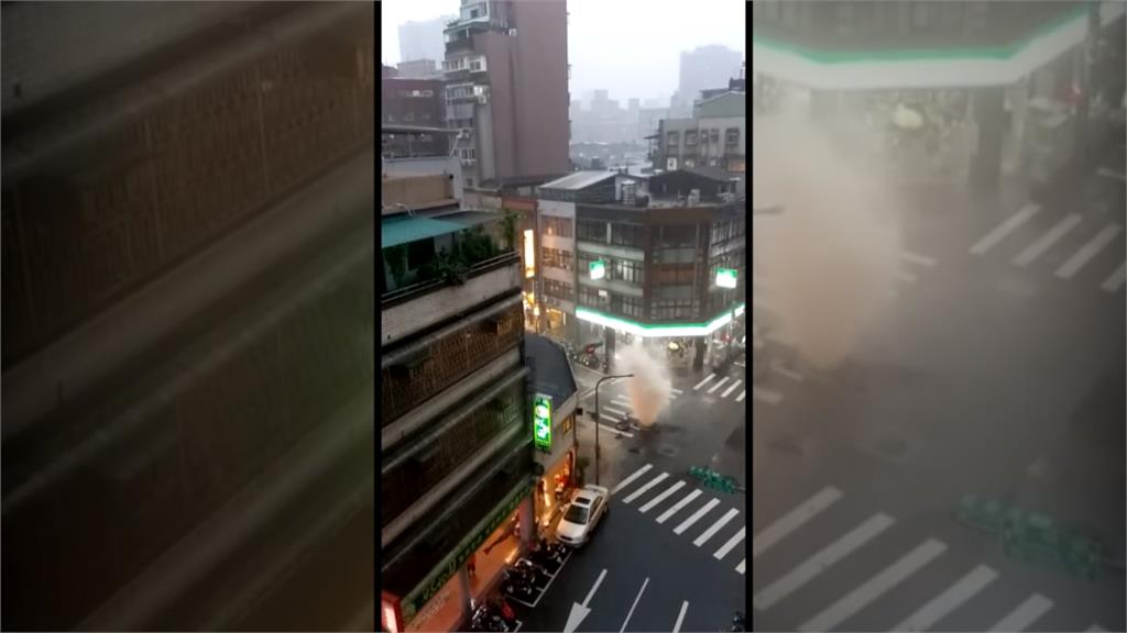 暴雨炸台北！西門町人孔蓋爆裂 路口變噴泉