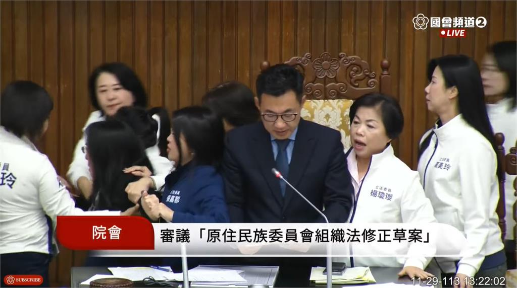 快新聞/藍突要求停止討論!陳瑩衝主席台抗議 徐巧芯、王鴻薇把人扯下台