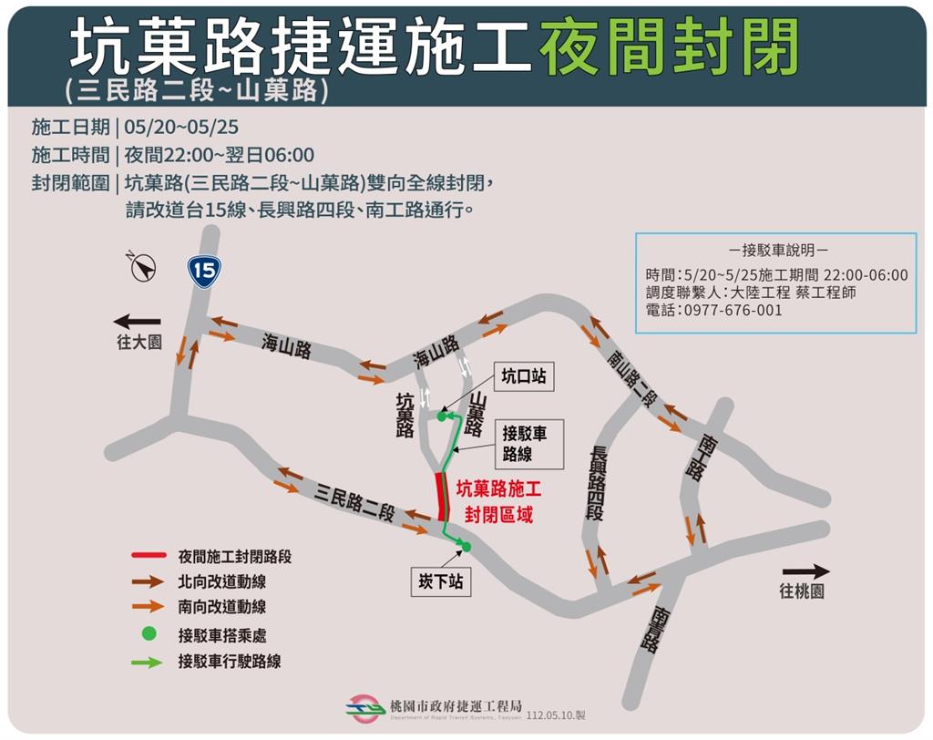 注意！桃捷綠線施工　大園區這路段5/20~5/25夜間封閉