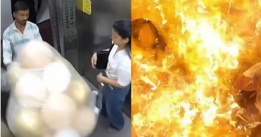 送貨員提慶生氣球進電梯瞬間爆炸　驚悚畫面曝！3人遭烈火燒