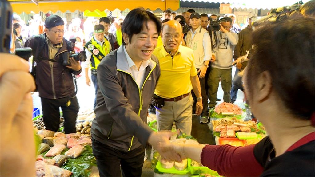 賴清德陪同掃街催票 蘇貞昌質疑侯炒地皮爭議