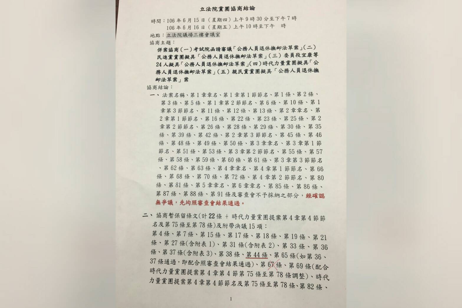 立院年改二輪協商  剩餘21條文待協商