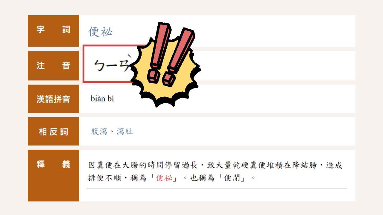 便祕不念「ㄇㄧˋ」？網友查教育部辭典驚呆　內行揭真相：查錯本了