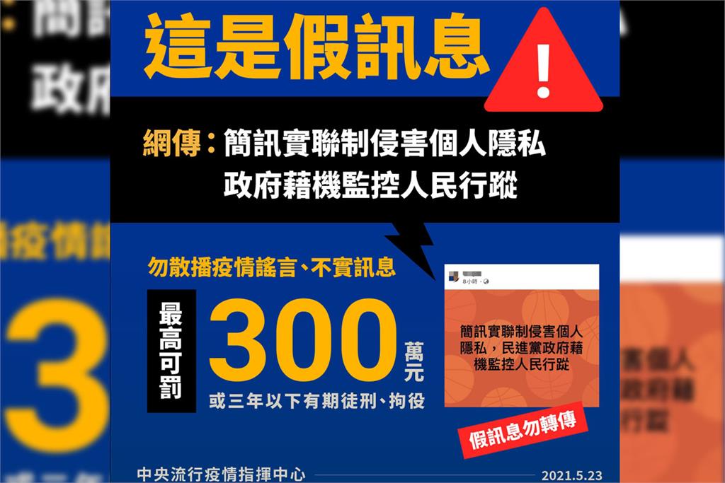 快新聞／網傳「簡訊實聯制監控人民行蹤」 指揮中心：不實訊息勿轉傳