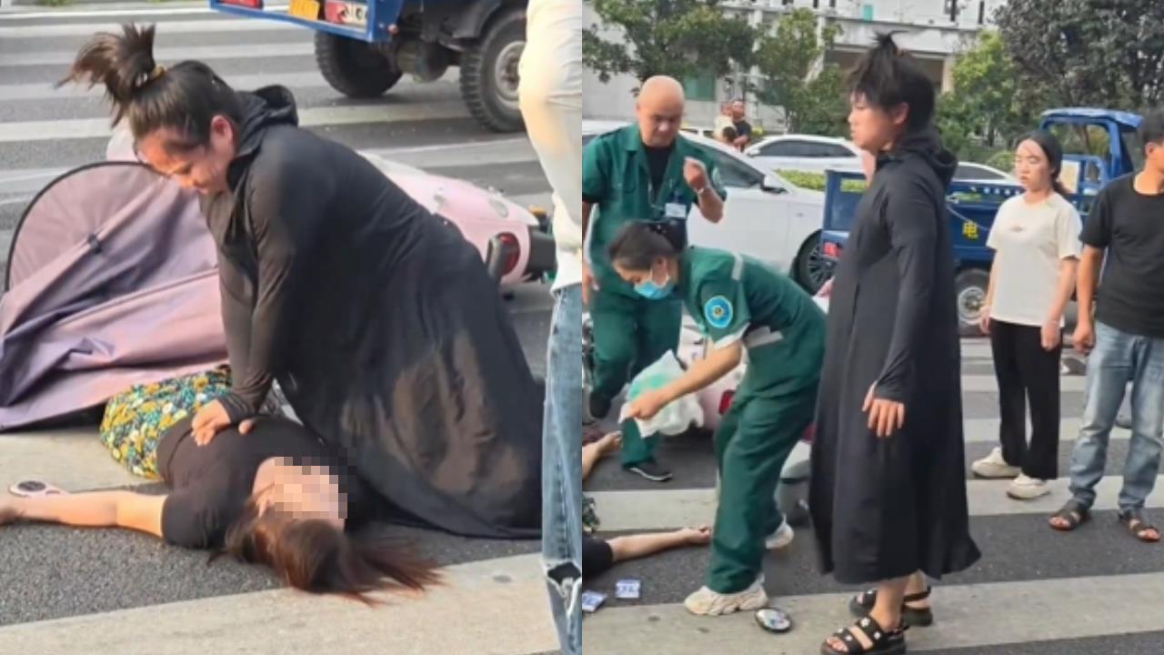 車流中「孕婦跪地CPR」影片瘋傳一票人感動！本尊被神出傻眼了：我沒懷孕…