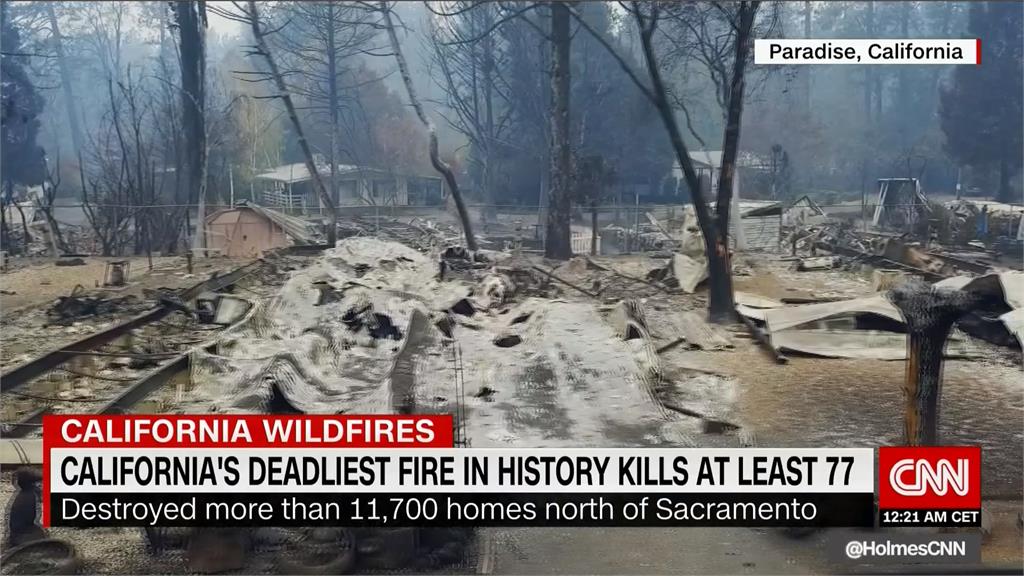加州野火釀77死千人失蹤 災民無家可歸