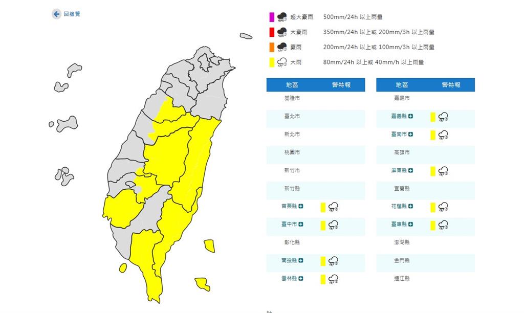 快新聞／雨區擴大　氣象署對「9縣市」發布大雨特報