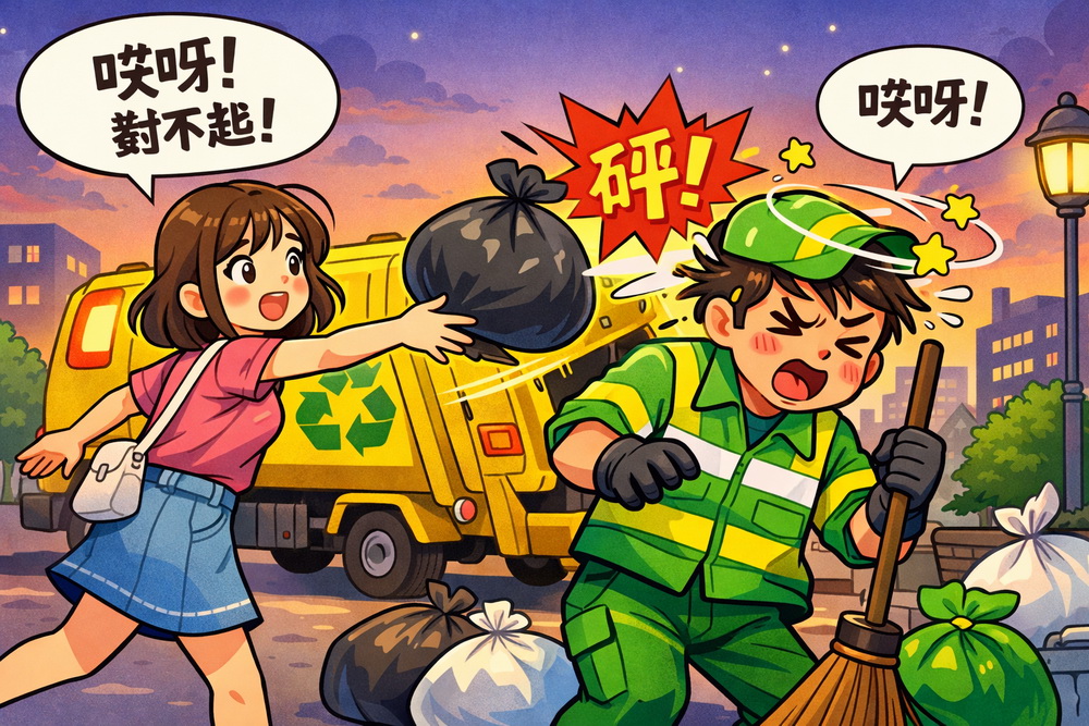 丟垃圾當投籃砸傷清潔隊員　判拘役15天