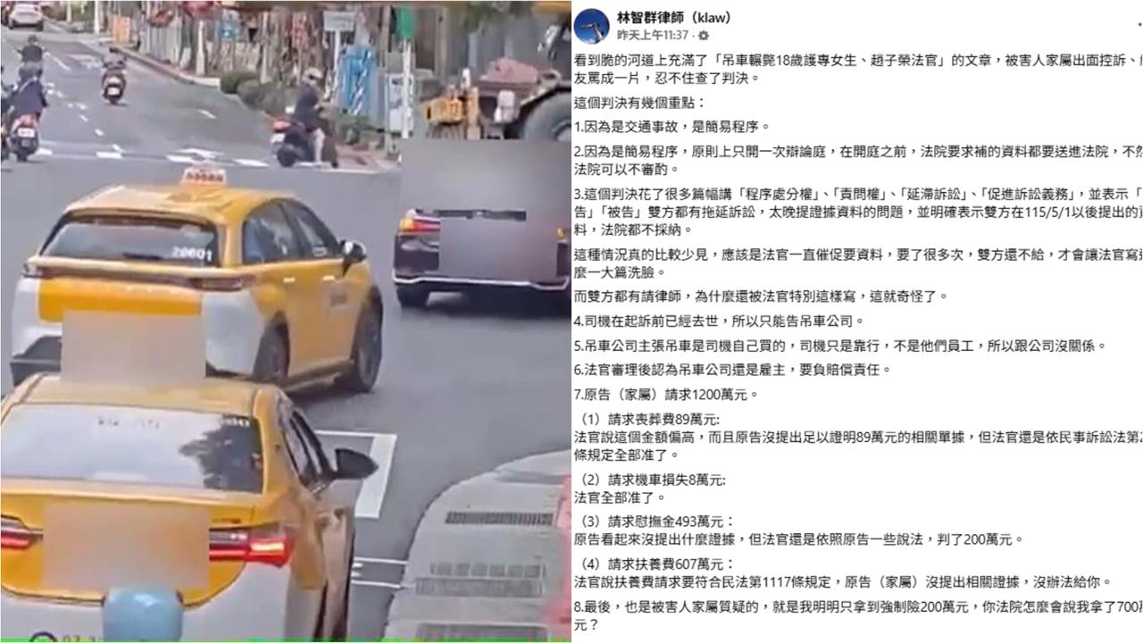 護校生遭輾斃母討扶養金被駁！律師揪「11項關鍵」揭法官私下為人全說了