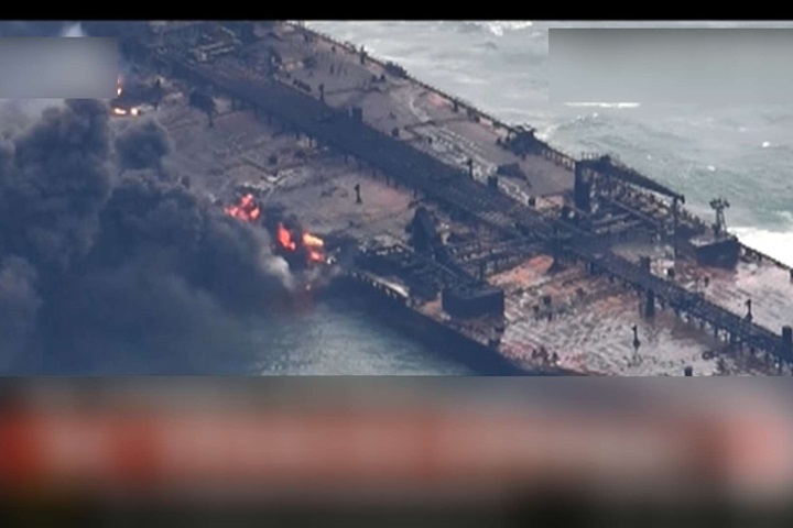 油輪、貨輪東海碰撞起火 桑吉號1死31失蹤