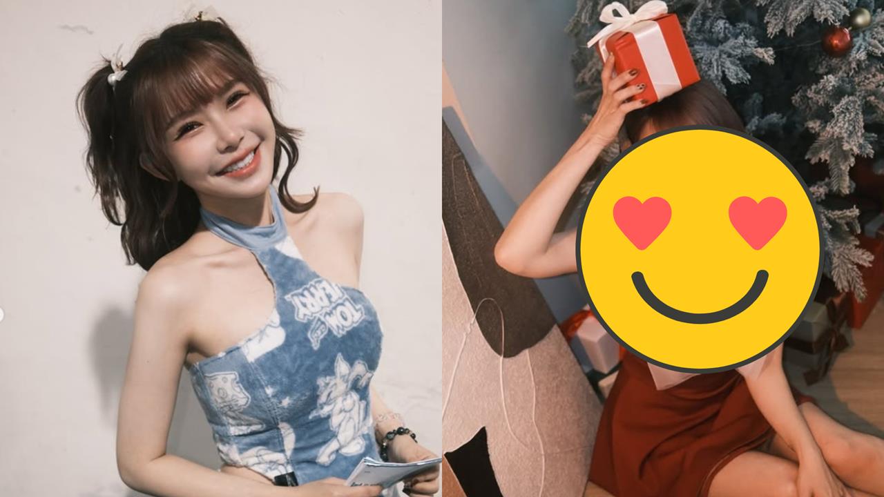 電競女神過聖誕「超兇戰袍」狂下滑　「猛洩雪白麻糬」超巨蝴蝶結撐不住！