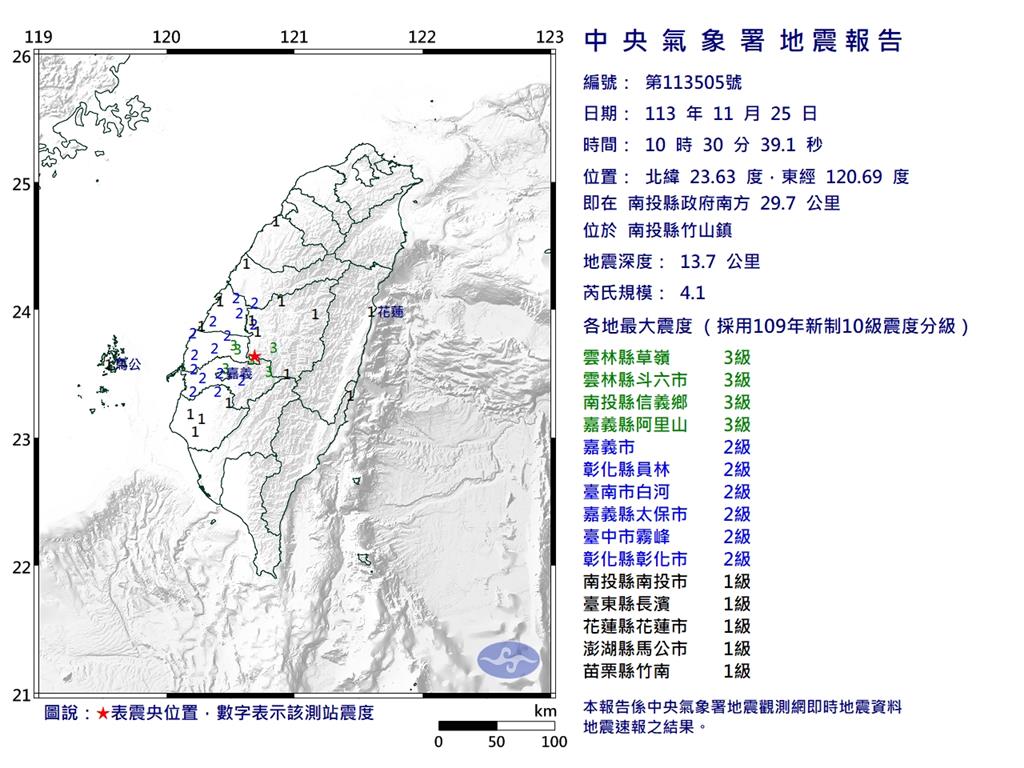 快新聞／地牛翻身！南投竹山10:30規模4.1極淺層地震　11縣市有感