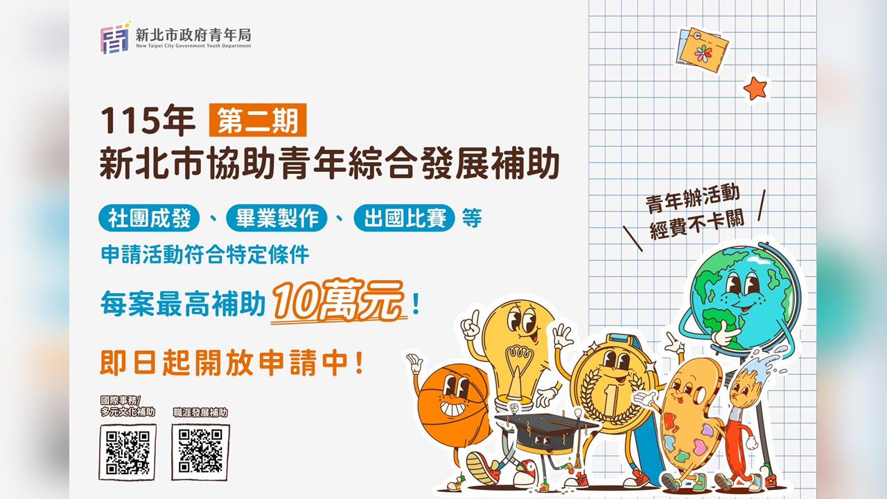 新北市「青年綜合發展補助」第二期開放申請！團體最高10萬元　力挺青年實踐夢想