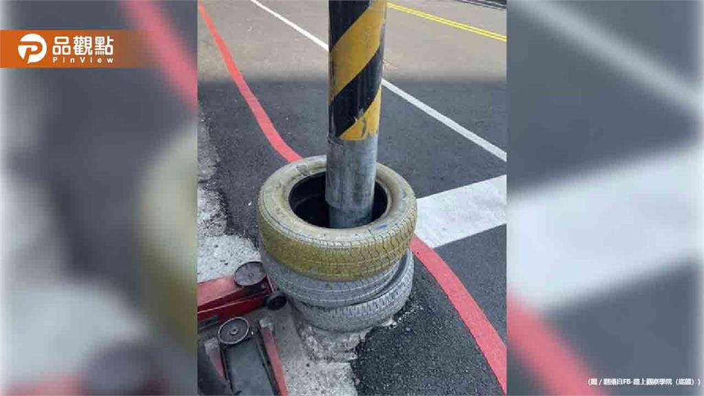 電線桿套3顆輪胎!路人驚:怎放進去的?