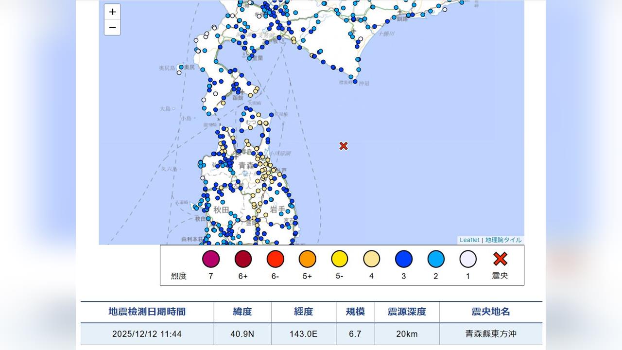 最新／日本青森再震！上午發生規模6.7強震　當局發布海嘯注意報