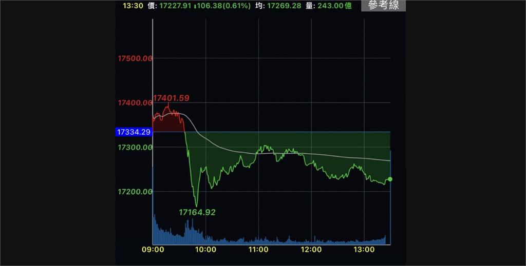 台積電跌10元、AI漲多震盪　台股挫106點退守17200點