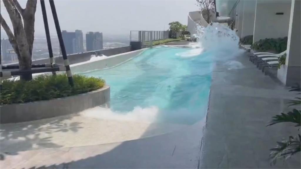 緬甸8.2強震　曼谷高樓「泳池變瀑布」　泳客險遭沖下樓