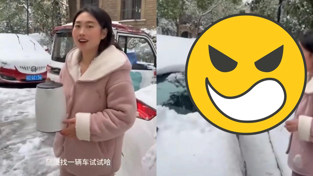 中國女嬉笑拿「熱水除冰」淋陌生人車!下秒「擋風玻璃炸裂」畫面曝光下場慘了