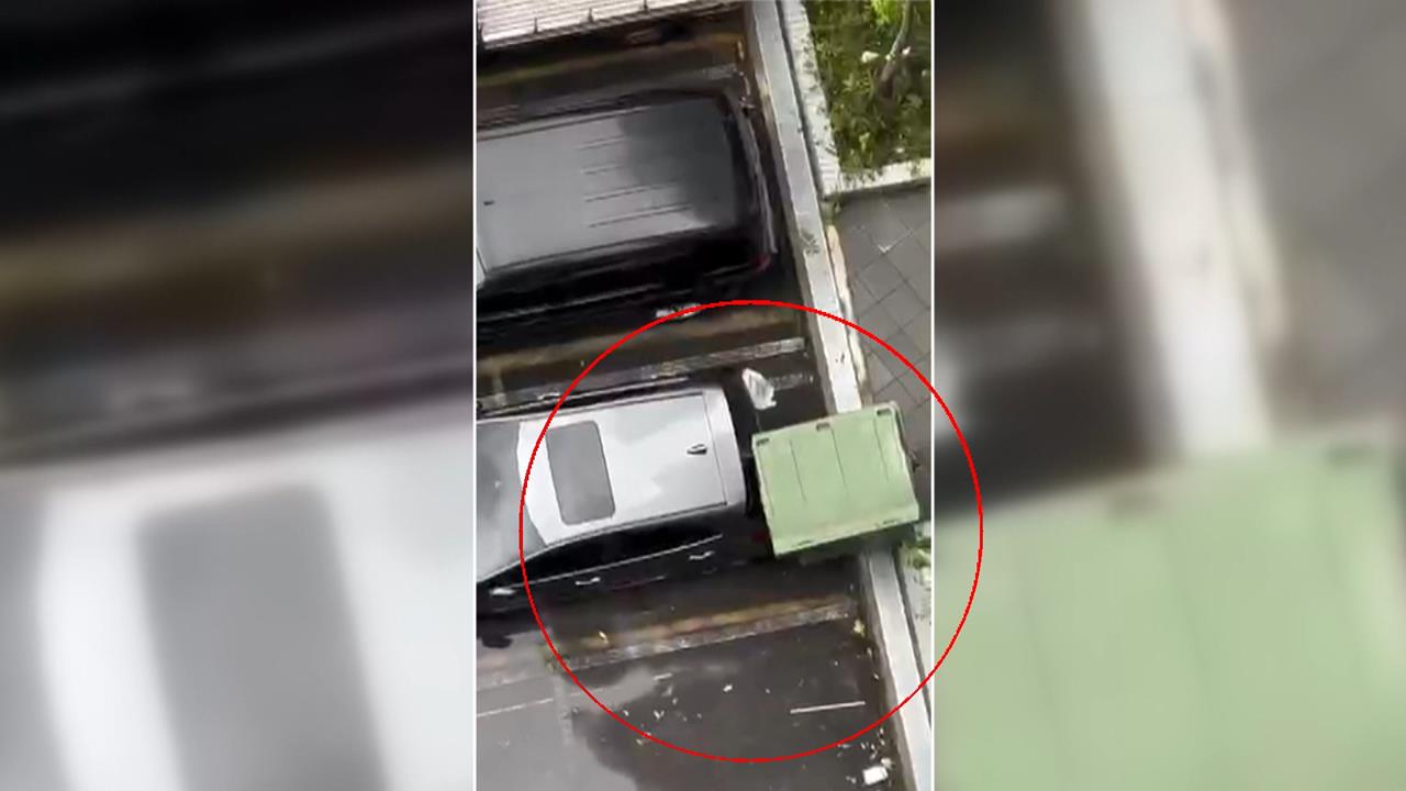 白海豚外圍環流！垃圾子母車遭吹跑　轎車擋風玻璃被撞破