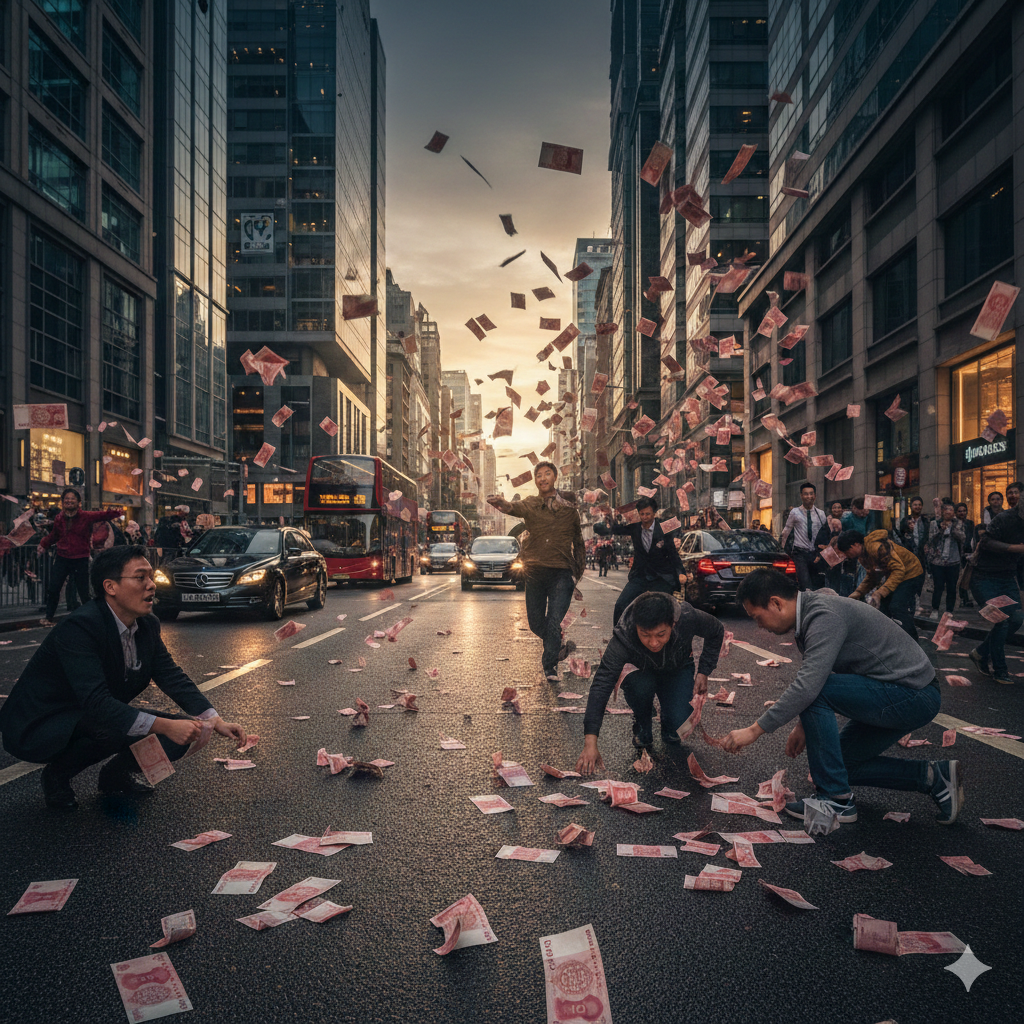驚！高雄街頭「人民幣滿天飛」 路人一看：竟是真鈔