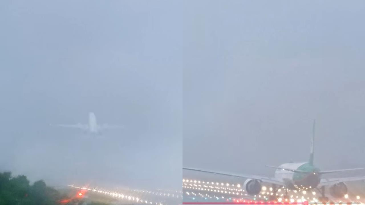 直擊桃園機場鏡頭君！飛機「狂風暴雨」中起飛畫面曝光
