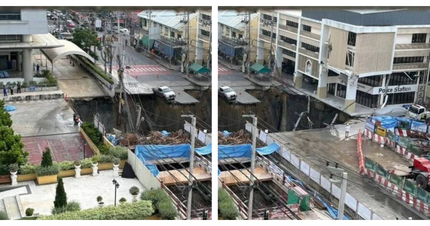 捷運施工地段突崩陷！曼谷瓦集拉醫院前突現50公尺巨坑　地質局：疑因水管爆裂所致