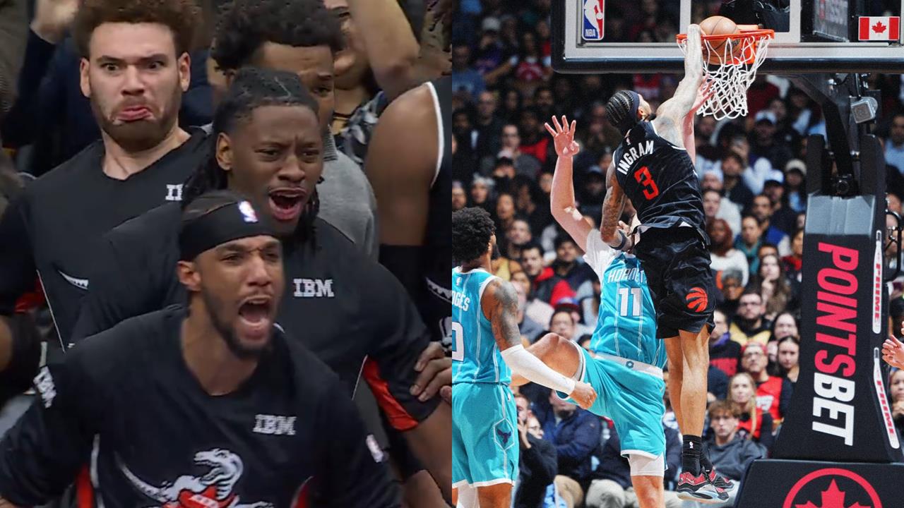 NBA(影)/昔榜眼大復活!暴龍明星前鋒「暴力錘顏扣」成超帥海報 板凳席暴動狂吼