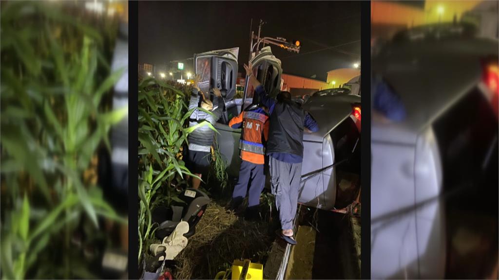 疑遭聯結車攔腰撞上　一家四口受困車內