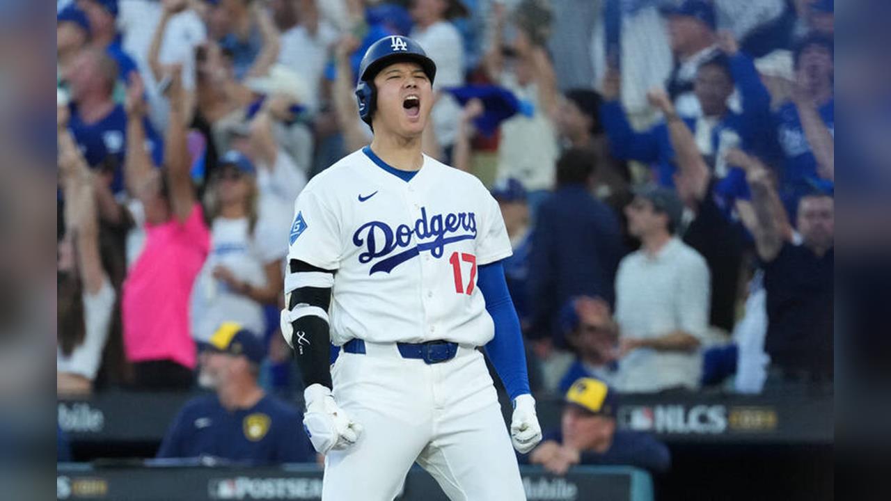 大谷翔平G4開轟後振奮怒吼。（圖／美聯社）