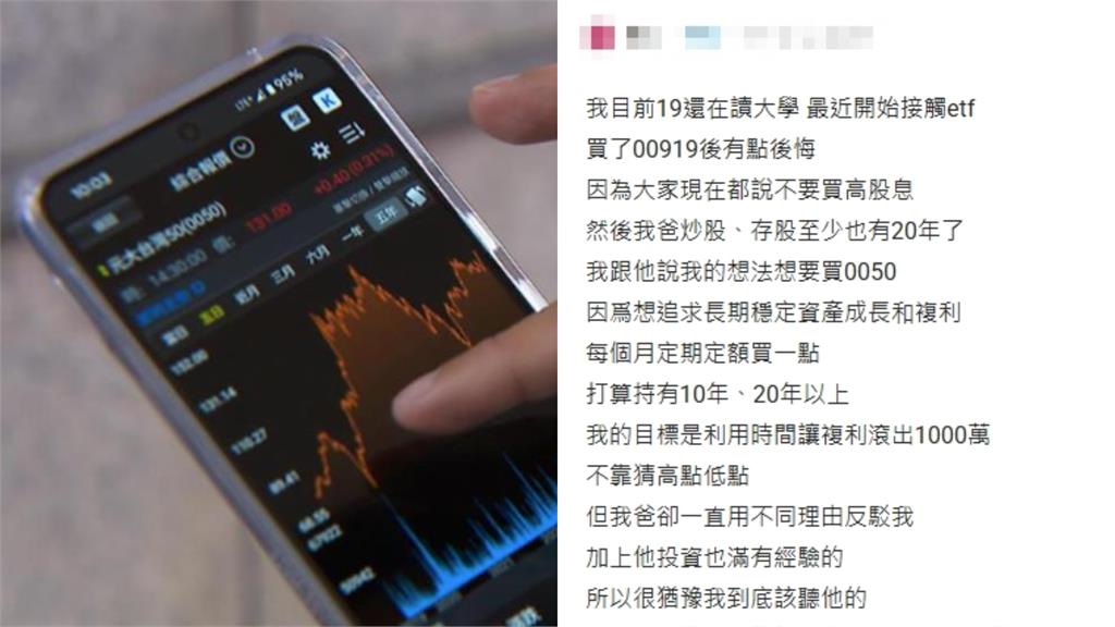女大生買00919超後悔！認了本來想買「這1檔」遭父急阻攔　網掀兩派論戰