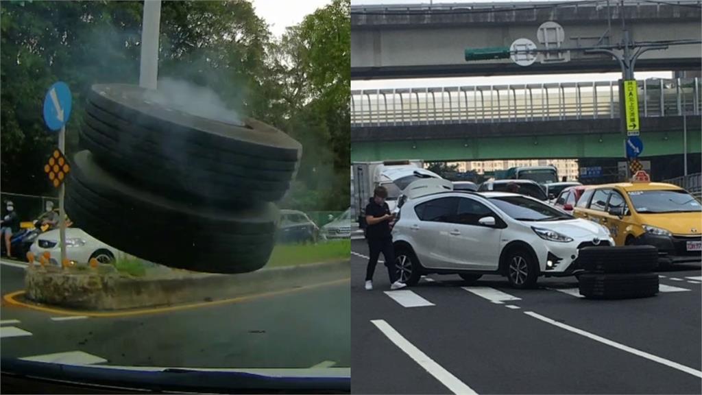 獨／超驚險！大車輪胎「迎面而來」駕駛急煞保命　嘆：國道碰上不堪設想