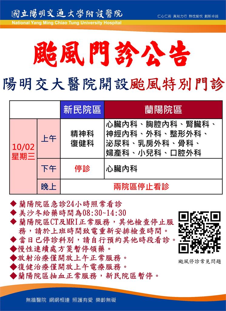 陽明交大醫院宜蘭兩院區　開特別門診提供病患就醫領藥