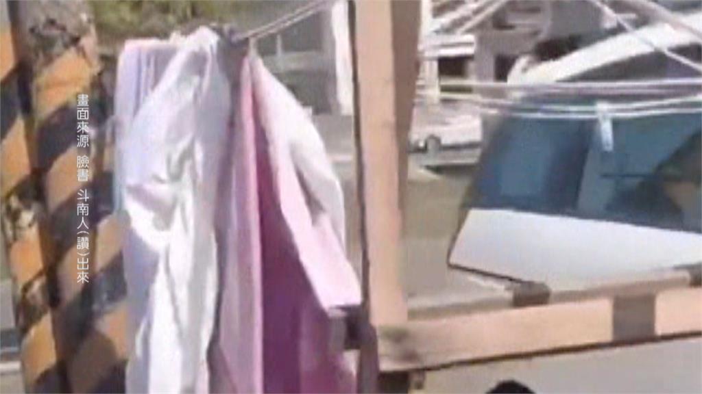 毋湯!停車場變「曬被場」 阿嬤佔用車格自帶鐵桿晾被