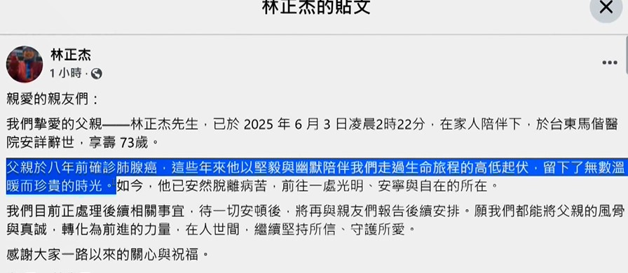 「街頭小霸王」林正杰病逝享壽73歲 家屬曝8年前罹肺腺癌