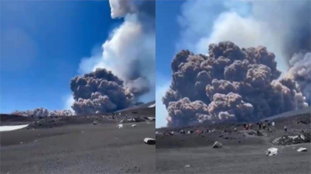 義大利埃特納火山噴發「黑灰直衝數公里」!40遊客「驚險逃命」畫面曝光